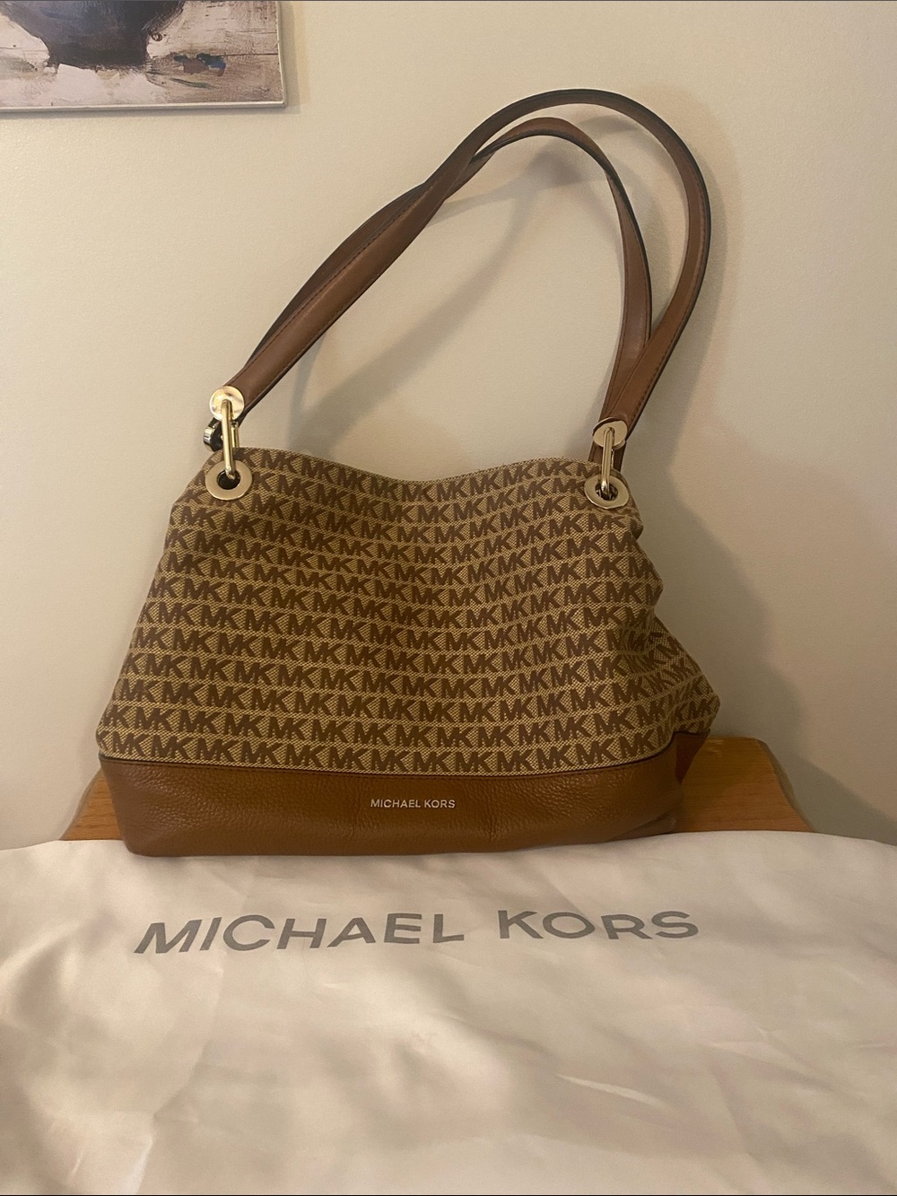 Michael Kors Tan/Brown MK Logo Shoulder Tote